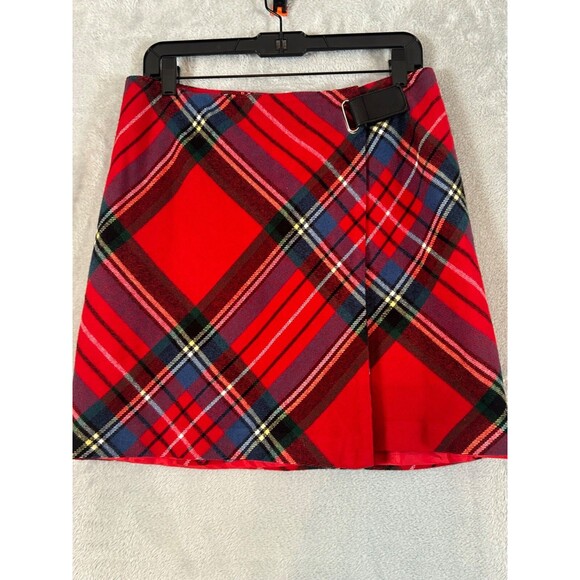 Vtg Y2K, Tommy Hilfiger tartan plaid front red Wool blend preppy mini skirt 10 - Picture 1 of 11